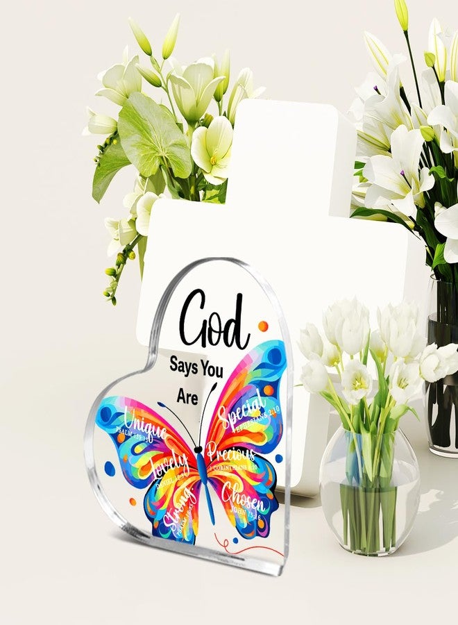 Littlefa Christian Gifts for Women Girls,Religious Spiritual Gifts for Female Coworker Friends,God Says You are Gift Butterfly Gift for Women, Acrylic Heart Plaque Decorative Signs and dignity - Image 5